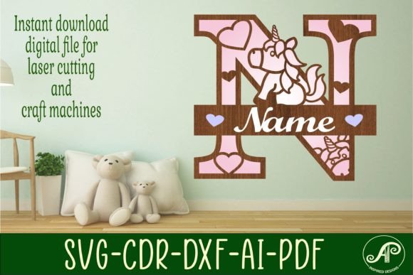 Download Unicorn Monogram Letter N SVG Cut File - Unicorn monogram letter Collection
