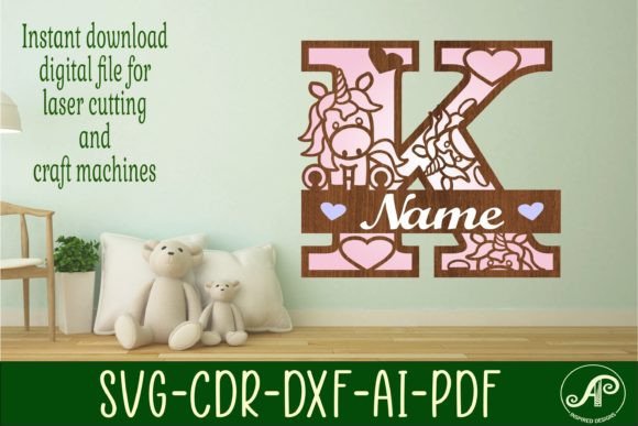 Download Unicorn Monogram Letter K SVG Cut File - Unicorn monogram letter Collection