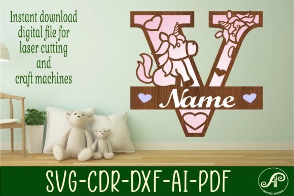 Download Unicorn Monogram Letter V SVG Cut File - Unicorn monogram letter Collection