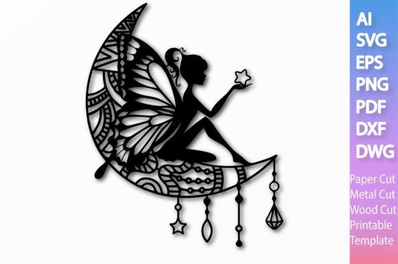 Download Fairy on the Moon Paper/Laser SVG File#3 - Svg file Collection