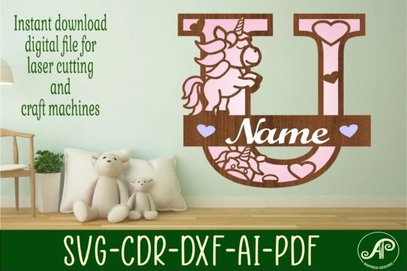Download Unicorn Monogram Letter U SVG Cut File - Unicorn monogram letter Collection