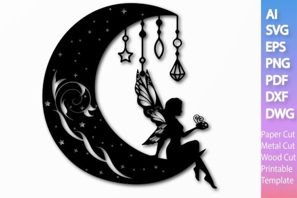 Download Fairy on the Moon Paper/Laser SVG File#1 - Svg file Collection