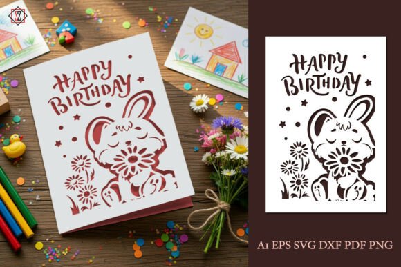 Download Bunny Birthday Card – Papercut Template - Papercut template Collection