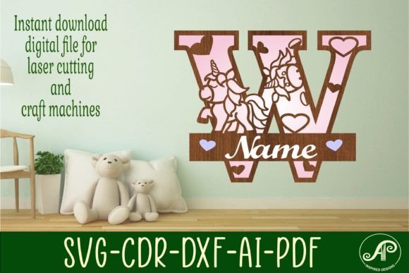 Download Unicorn Monogram Letter W SVG Cut File - Unicorn monogram letter Collection